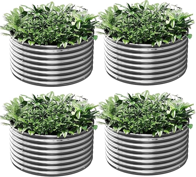 4 Pack Tall 2x2x2FT Round Corrugated Galvanized Steel Raised Garden Bed Outdoor, Metal Above Ground Garden Bed for Vegetables and Flowers, Raised Beds for Gardening
