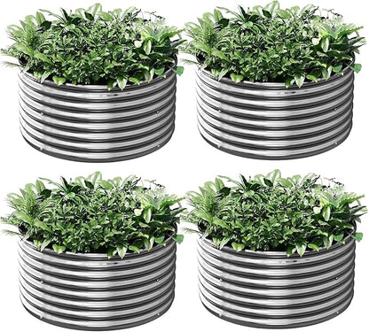 4 Pack Tall 2x2x2FT Round Corrugated Galvanized Steel Raised Garden Bed Outdoor, Metal Above Ground Garden Bed for Vegetables and Flowers, Raised Beds for Gardening