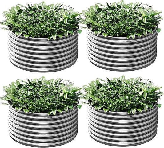 4 Pack Tall 2x2x2FT Round Corrugated Galvanized Steel Raised Garden Bed Outdoor, Metal Above Ground Garden Bed for Vegetables and Flowers, Raised Beds for Gardening