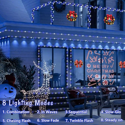 YEGUO Solar Christmas Lights Outdoor Waterproof, 2 Packs Each 33ft 100 LED Rope Lights, 8 Modes Fairy String Lights in Clear Thin Tube for Camping Fence Patio Garden Trampoline Deck(Blue and White)