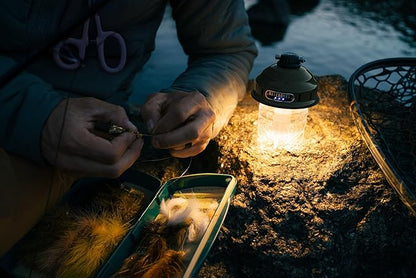 Barebones Beacon Hanging Light – Olive Drab, Rechargeable LED Camping Lantern with Adjustable Brightness – Weatherproof Vintage-Style Hanging Lantern for Outdoor Adventures and Year-Round Use