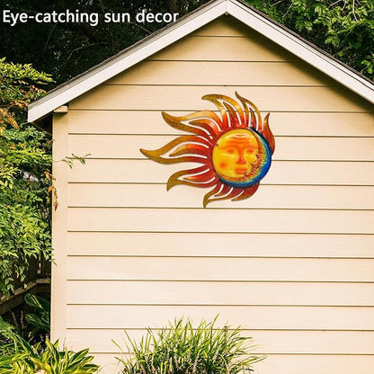 Tuokiuhn Large Sun Metal Outdoor Wall Art Decor Metal Sun Moon Wall Decor Outdoor Art Hanging Living Room Garden 28 Inch