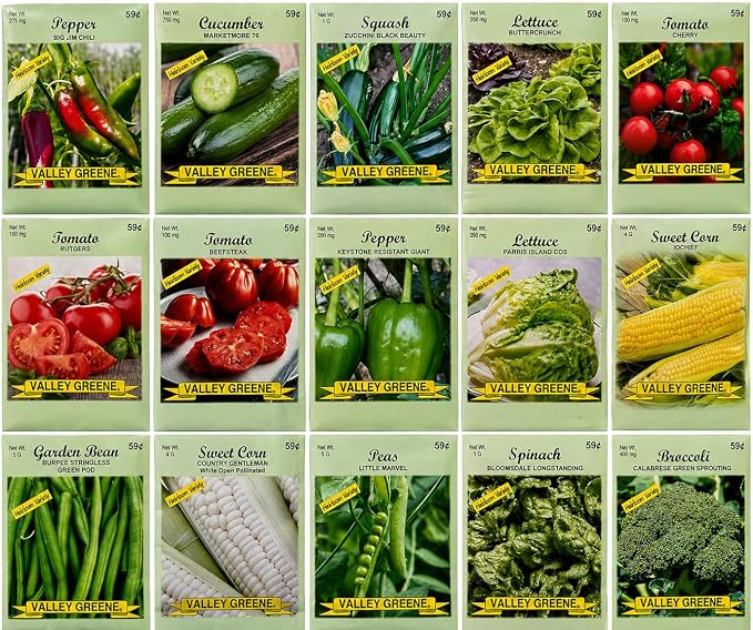 15 Pack Heirloom Vegetable Seeds Variety Pack for Home Garden Planting | Complete Vegetable Seed Starter Kit for Indoor Growing and Outdoor Planting