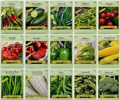 15 Pack Heirloom Vegetable Seeds Variety Pack for Home Garden Planting | Complete Vegetable Seed Starter Kit for Indoor Growing and Outdoor Planting