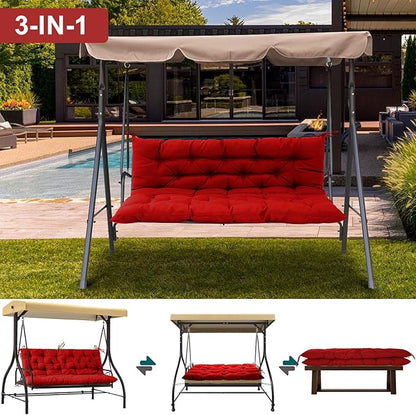 Outdoor Swing Cushions 3 Seater Waterproof, Replacement Bench Cushions for Outdoor Patio Furniture with Backrest, Porch Swing Cushion with Ties for Lawn and Garden (Red, 40x40in)