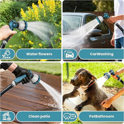 Garden Hose Water Hose 75ft Lightweight Flexible, Kink-Free Outdoor Heavy Duty 3/4" Rustproof Metal Fittings, 10-Pattern 360° Rotating Spray Nozzle for Yard Lawn Car Wash