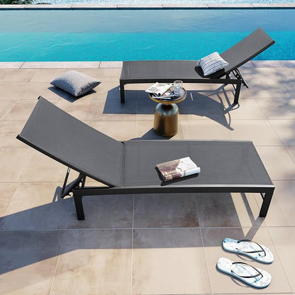 Crestlive Products Chaise Lounge Chair Outdoor Set of 2, Adjustable 5 Positions Pool Lounge Chairs, Metal Tanning Recliner, Outdoor Furniture All Weather for Patio, Beach, Yard, Pool