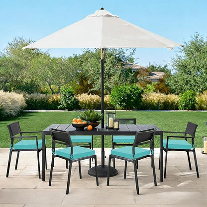 Basic Beyond Outdoor Chair Cushions Set of 6, Square Corner Outdoor Cushions for Patio Furniture, Water Resistant Patio Chair Cushions with 2 Ties, 18.5x16x3, Teal