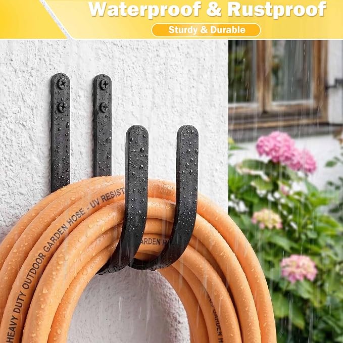 Hose Holders Wall Mount - Heavy-Duty Metal Garden Hose Hanger for Outside - Rust-Proof Hanging Hose Rack Hook Mount for Water Hose (2PCS)