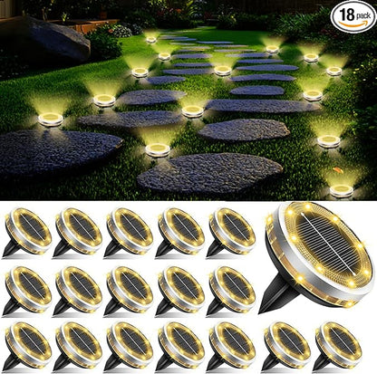 SenLuKit Solar Ground Lights Outdoor 18 Pack Waterproof, Upgraded Solar Garden Lights with 4 Side Light, Stainless Steel Solar Powered Disc Landscape Light for Walkway Lawn Yard Patio Deck-Warm White