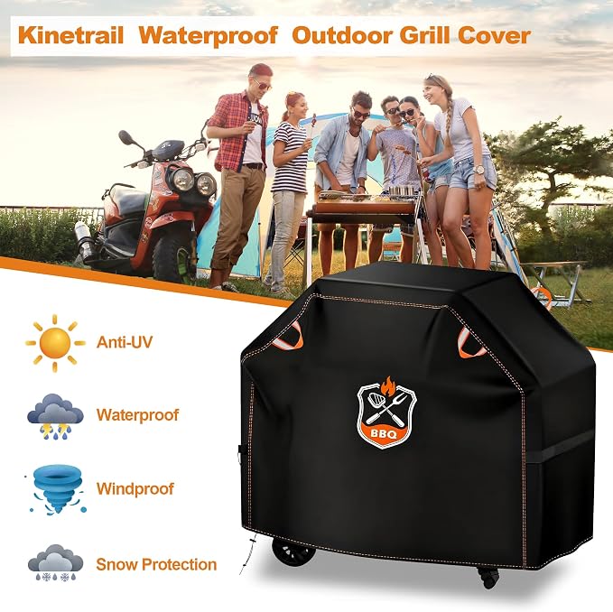 Grill Cover, Universal 58" BBQ Grill Cover for Outdoor Grill, Waterproof, Weather Resistant, Fade Resistant Gas Grill Cover with Adjustable Double Straps for Weber, Char-broil, Nexgrill, etc
