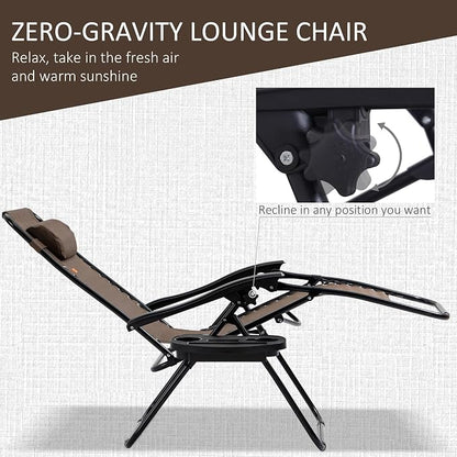 Outsunny Zero Gravity Chair Set with Side Table, Folding Reclining Chair with Cupholders & Pillows, Adjustable Lounge Chairs for Pool, Backyard, Lawn, Beach, Brown