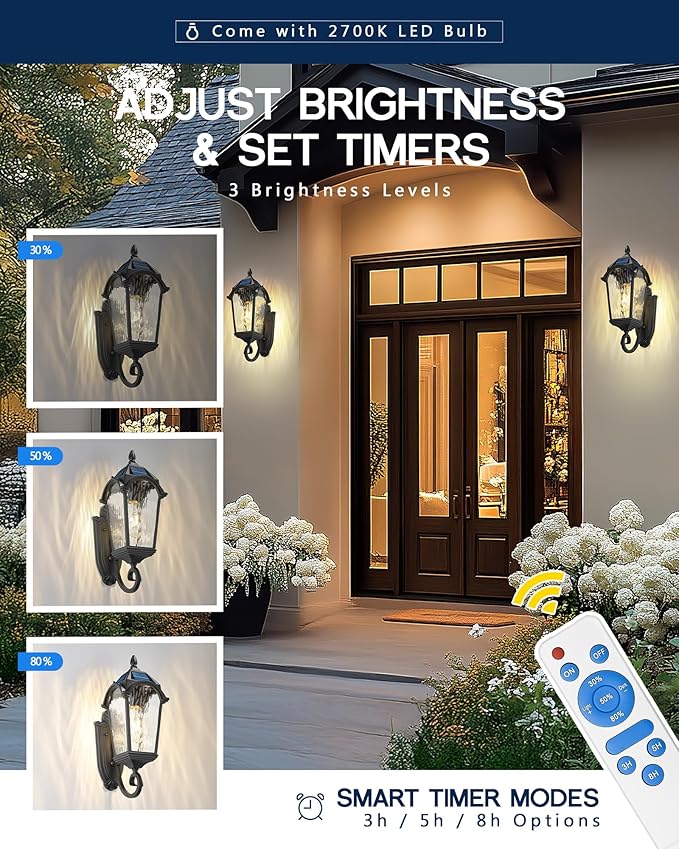 FEMILA Solar Outdoor Wall Light, 17.3" Modern Solar Powered Wall Lights, Aluminum Glass Patio Wall Lights for House Porch Yard, Dusk to Dawn, 4FYX91B-SL BK