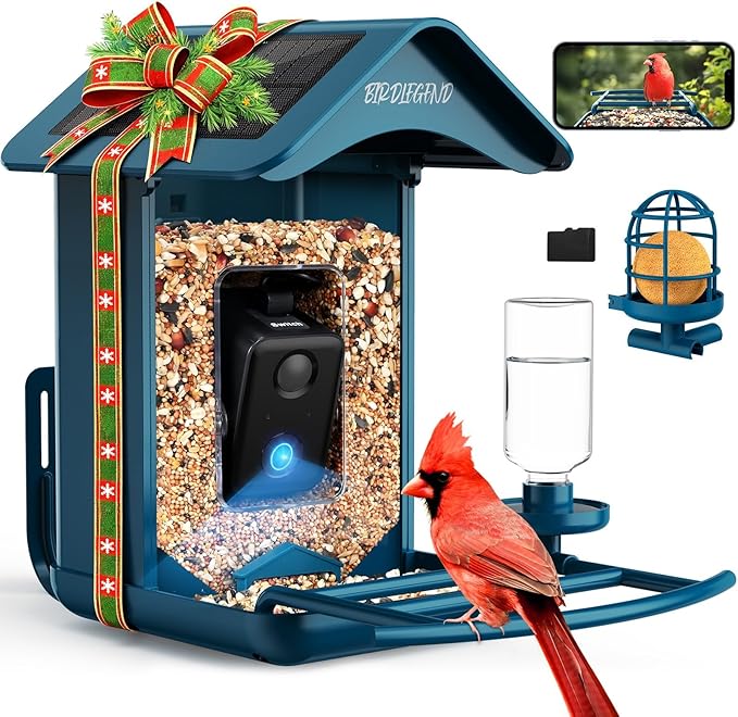 BIRDLEGEND® BL01 Bird Feeder with Camera Solar Powered, Free AI Smart Camera Bird Feeder with 64GB Card DIY Add-ons 1080P Live Auto Capture Videos Pictures, Gifts for Birdlover Mom Dad, 2.4GHz WiFi