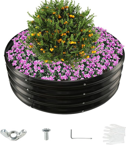 36 Inch Diameter Galvanized Garden Raised Bed/Plant Box/Fire Pit Ring - 0.8mm Thick,12 Inch Tall,Perfect for Planting a Variety of Flowers,Herbs,Vegetables (Black, 36 Dia X 11.5 inches)