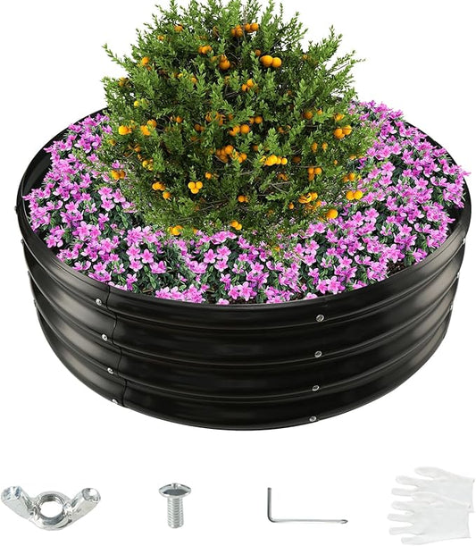 36 Inch Diameter Galvanized Garden Raised Bed/Plant Box/Fire Pit Ring - 0.8mm Thick,12 Inch Tall,Perfect for Planting a Variety of Flowers,Herbs,Vegetables (Black, 36 Dia X 11.5 inches)