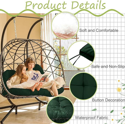 Swing Replacement Cushions with Backrest, 2 or 3 Seater Waterproof Non-Slip Overstuffed Swing Pad, Indoor/Outdoor Bench Cushion for Porch Chair Swing Garden Furniture (Dark green, 40 * 70.8in)