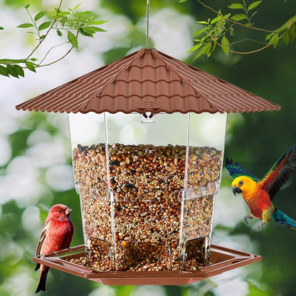 Jealoeur Bird Feeders for Outdoors Hanging Bird Feeder Wild Birds Seed, Brown 2 Pack B