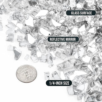 Skyflame 10-Pound Fire Glass for Fireplace Fire Pit and Landscaping, Platinum Reflective, 1/4-Inch