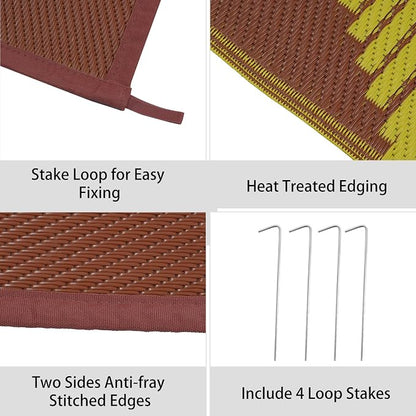 Anidaroel Patio Rugs Outdoor 8x10ft Waterproof, Reversible Camping Rugs for Outside RV, Outdoor Plastic Straw Outside Area Rugs for Patio, Backyard, Pool Deck, Picnic (Yellow&Brown,8‘x10')