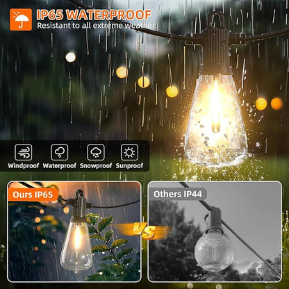 Kawaya Outdoor String Lights 100 FT LED Patio Light - 50+2 Shatterproof Vintage Edison Bulbs - 2700K Dimmable IP65 Waterproof Outside Hanging Lighting for Yard Porch Deck Balcony Bistro Cafe Party