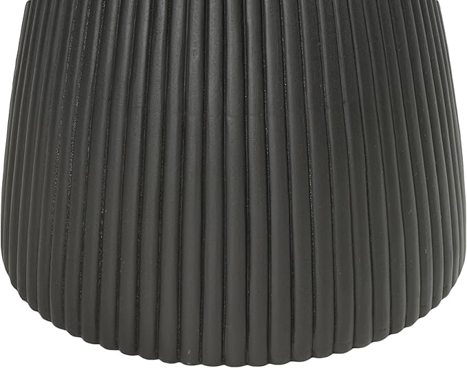 Christopher Knight Home Round Side Table, Outdoor Concrete End Table, Vertical Texture Accent Table, Decorative Side Table, Stylish End Table for Patio Balcony Beach Pool Side, Matte Black