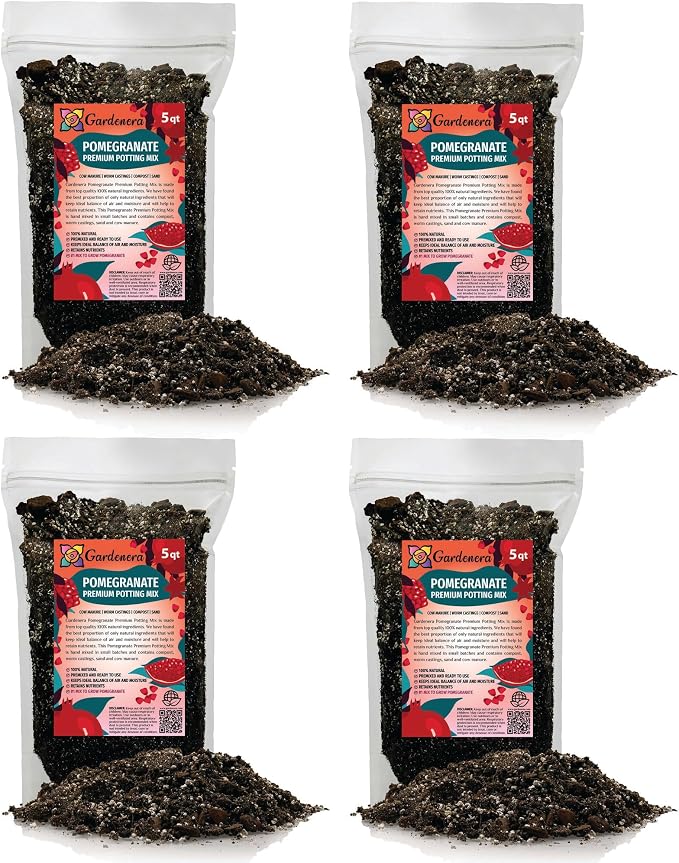 Gardenera Premium Pomegranate Potting Soil Mix - Ideal Nutrient Blend for Growing Robust, Flavorful, and Bountiful Pomegranate Trees - 1 Quart
