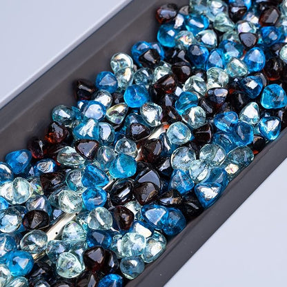 Mr. Fireglass 10 Pounds Blended Fire Glass Diamonds for Fireplace Fire Pit & Lanscaping - 1 inch High Luster Fire Rocks with Mixed Colors (Caribbean Blue+Crystal Ice+Amber) (Pack of 2)