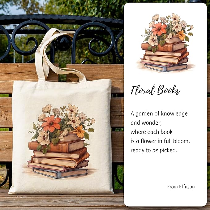 Canvas Tote Bag with Aesthetic Prints, Cute Tote Bag for Women Girls with Wide Strap, Gifts for Cat Book Lovers