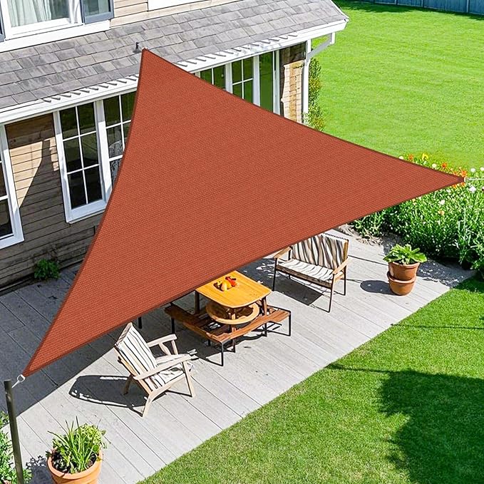 Amagenix Sun Shade Sail 9X10X13.5 Curved Edge Outdoor Shade Canopy Rust Red Breathable 95% UV Block Shade Cloth for Patio Garden Backyard (We Make Custom Size)