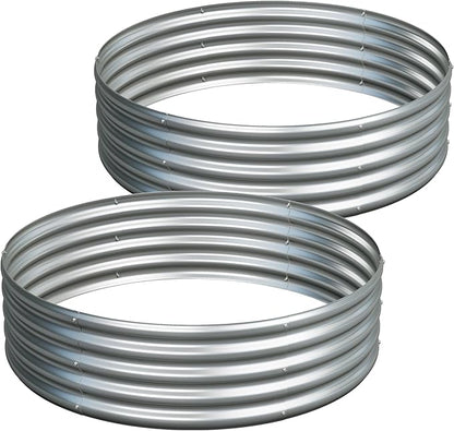2PCS 4x4x1ft Galvanized Raised Garden Bed Kit,Round Garden Bed Outdoor Planter Box for Vegetables,Flowers,Herbs,Easy Assembly,Silver