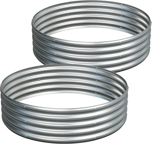 2PCS 4x4x1ft Galvanized Raised Garden Bed Kit,Round Garden Bed Outdoor Planter Box for Vegetables,Flowers,Herbs,Easy Assembly,Silver