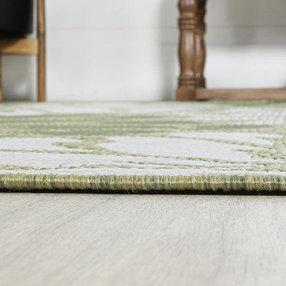 JONATHAN Y Floral Textured Weave Indoor Outdoor Runner Rug 2X8 Green/Cream, Zinnia Modern for Backyard, Patio, Porch, Easy-Cleaning, High Traffic, Pet-Friendly, Non-Shedding (SMB110H-28)