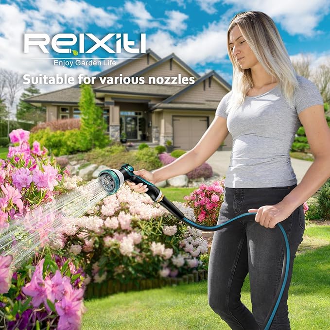 Non-Expanding Garden Hose 50ft – Flexible, Burst-Resistant, Anti-Kink, 10-Function Spray Nozzle, Lightweight & Durable for Outdoor Use(Blue）
