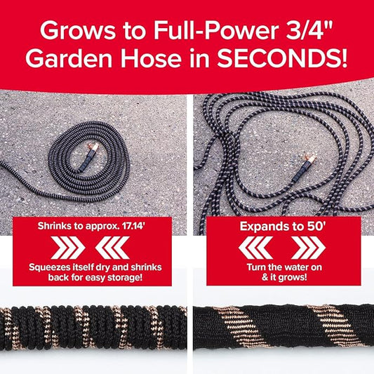 Pocket Hose 50 FT Copper Bullet Expandable Garden Hose w/10 Pattern Thumb Spray Nozzle AS SEEN ON TV 650psi 3/4 in Patented Lead-Free Ultra-Lightweight Solid Copper Anodized Aluminum