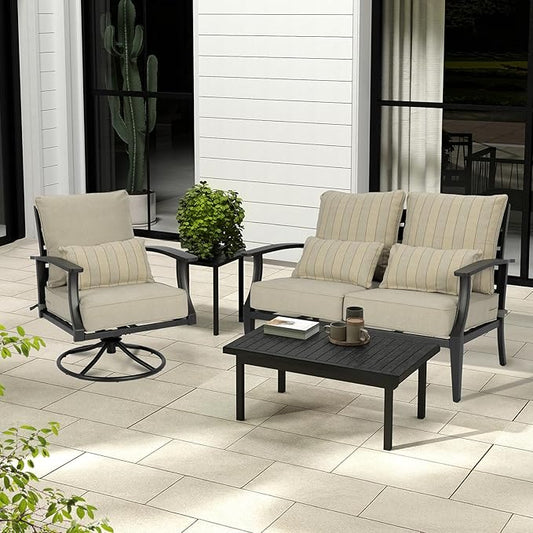 Aoodor Outdoor Chair Cushion, 23 x 26 Inch Water-Resistant, Fade-Resistant Olefin Fabric Patio Seat Cushions with Removable Cover and Adjustable Straps for Outdoor Furniture, Set of 2, Brown Stripes