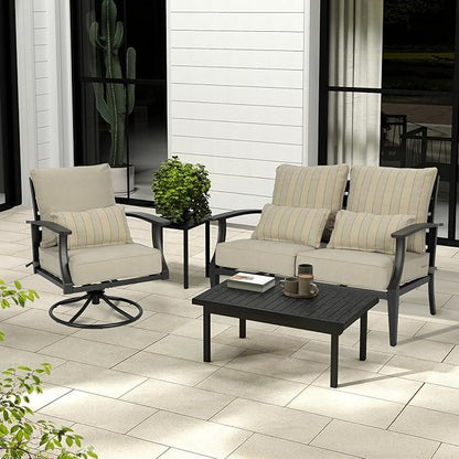 Aoodor Outdoor Chair Cushion, 24 x 24 Inch Water-Resistant, Fade-Resistant Olefin Fabric Patio Seat Cushions with Removable Cover and Adjustable Straps for Outdoor Furniture, Set of 2, Brown Stripes