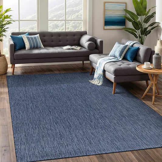 Beverly Rug Indoor Outdoor Rug 8x10, Washable Outside Carpet for Patio, Deck, Porch, Solid Modern Area Rug, Water Resistant, Azure Blue
