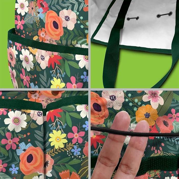 Daisy Flowers Garden Tool Bag - Waterproof Garden Tote with 8 Pockets, Large Storage Home Organizer Gardening Tool Oxford Bag for Garden Tools Kits Holder, Ideal Outdoor Gardening Gift for Women & Men