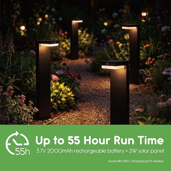 20.5" Solar Pathway Lights - Walkway Solar Lights for Outside - PIR Sensor & Two Lighting Modes - Rechargeable Battery Lasts Up to 55 Hours - 3000K - IP44 Weather Resistant - 4 Pack
