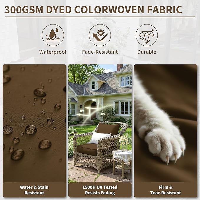Premium Outdoor Seat Cushion Chair Cushions for Patio Furniture 22 L X 22 W X 4 H Waterproof & Fade Resistant Deep Seat and Backrest Cushion Set with Removable Covers for Chair, Sofa