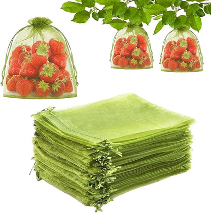 DECYOOL 120 PCS Fruit Protection Bags 4 X 6 inch, Green Fruit Bags for Fruit Trees Fruit Netting Cover Drawstring Mesh Bags Suit for Mangoes Tomatoes Fruit Trees Veggies Garden