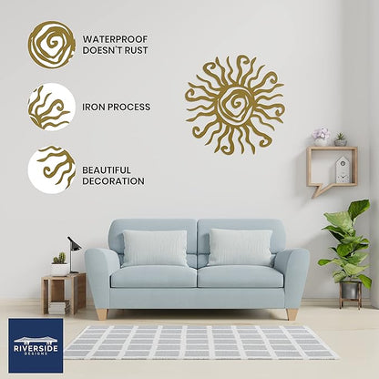 Riverside Designs Wacky Sun Metal Wall Art Indoor/Outdoor Decor - 18" Gold Rust Proof Wall Sculpture - Made in USA - Ideal for Bedroom, Garden, Home, Patio and Farmhouse