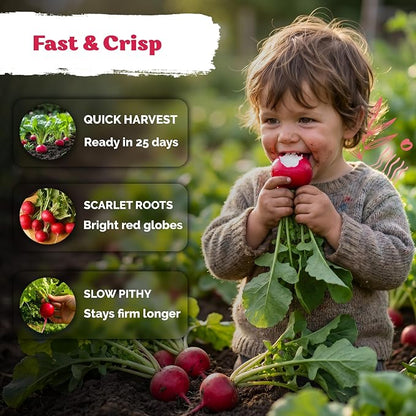 KVITER 550 Champion Radish Seeds (Raphanus Sativus) - Red Radish, Crisp Firm Roots, Non-GMO, Fast Growing, Heirloom Seed Packets- Ideal Vegetable Seeds for Home Garden, Containers, Outdoor Beds