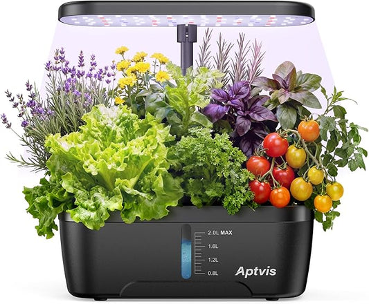 Hydroponics Growing System, 6 Pods Smart Indoor Herb Garden with LED Grow Light, Auto Timer, Height Adjustable, Quiet Pump, Gardening Gifts for Mom Women - Black