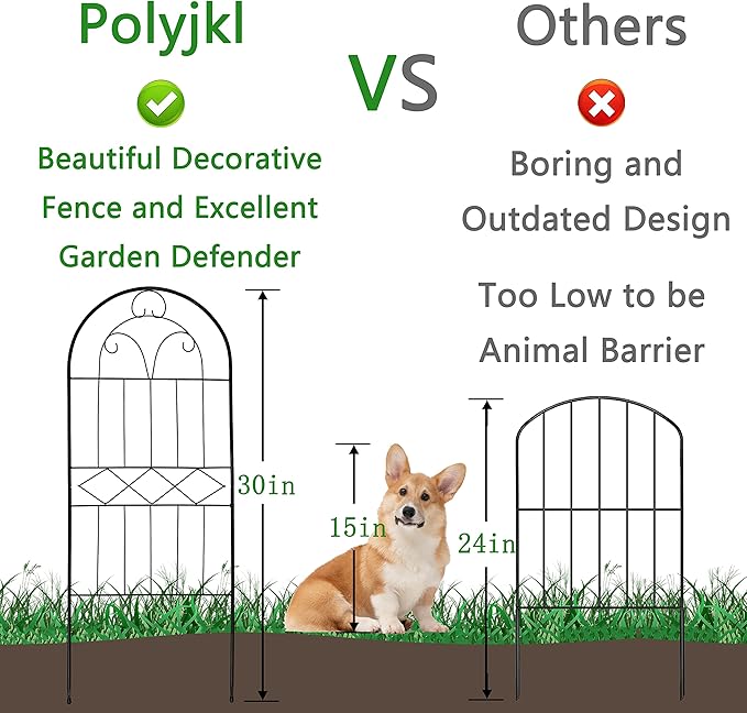 Decorative Garden Fence 30in (H) x 10ft (L), 10 Pack Rustproof Metal No Dig Fence Animal Barrier, Arched Flower Bed Edging, Wire Border Fencing Panel for Dog, Yard, Patio, Outdoor, Decor