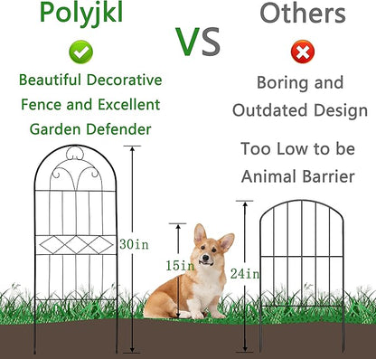Decorative Garden Fence 30in (H) x 10ft (L), 10 Pack Rustproof Metal No Dig Fence Animal Barrier, Arched Flower Bed Edging, Wire Border Fencing Panel for Dog, Yard, Patio, Outdoor, Decor