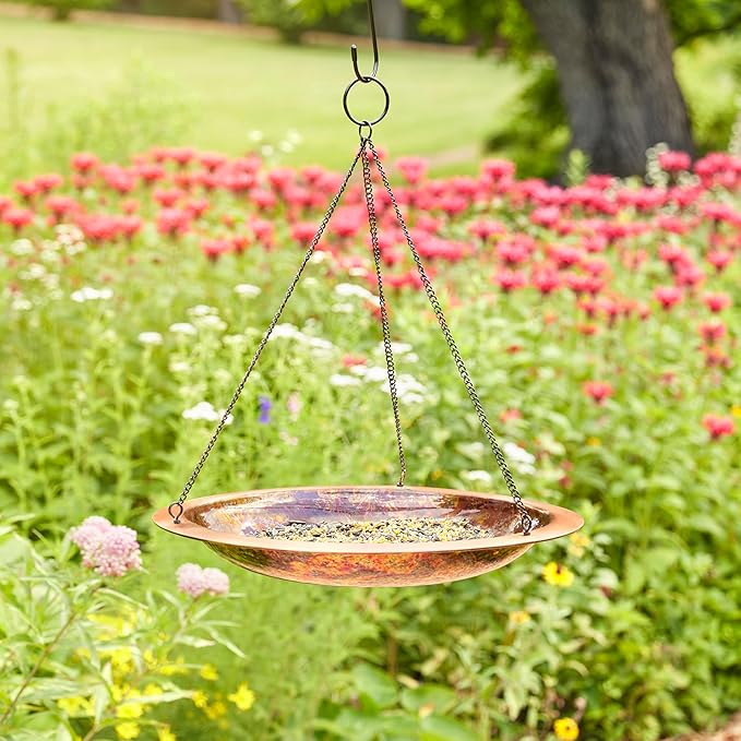 Good Directions Hanging Fire Copper Bird Bath for Outside Backyard, Outdoor, Patio, Garden, Birdbath Gift for Bird Lovers Watchers, Large 18" Pure Copper Metal
