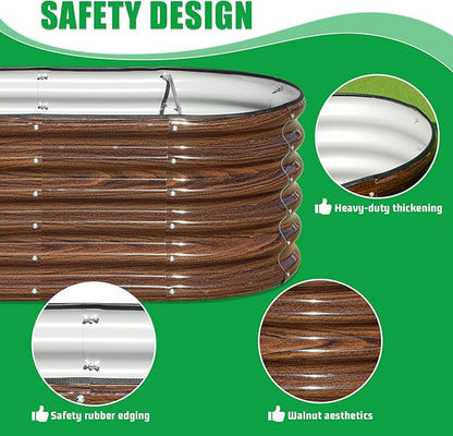SnugNiture 4x2x1.5ft Raised Garden Bed Outdoor, 17" Tall Galvanized Metal Planter Box, Oval Raised Garden Bed Kit for Planting Vegetables Plants Fruits, Brown (Pack of 2)