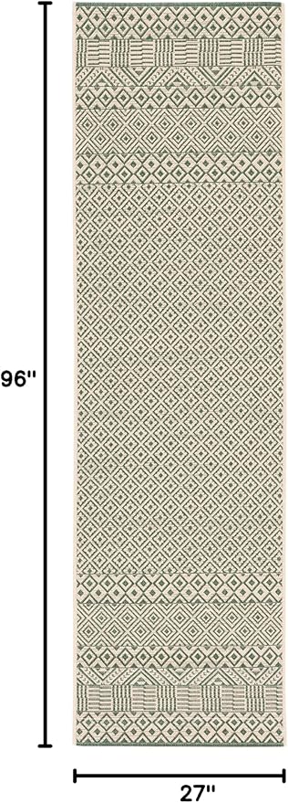 SAFAVIEH Washable Rug Outdoor Courtyard Collection - 2'3" x 8' Runner, Dark Green & Beige, Non-Shedding & Easy Cleaning, Ideal for Patio, Entryway, Mudroom, Hallway, Kitchen (CY6235-32212)